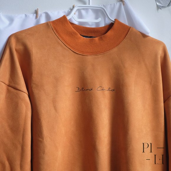 Faux suede soft crewneck tan men sweater size L - Picture 4 of 6